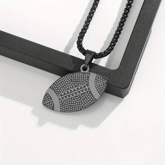 American Football Rugby Stainless Steel Necklace, Titanium Steel Pendant Necklace for Men Black